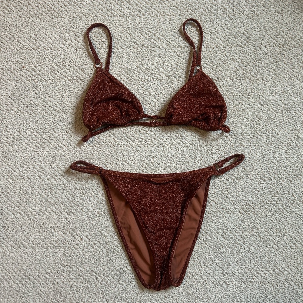 PacSun Sparkle Brown Triangle Bikini Set